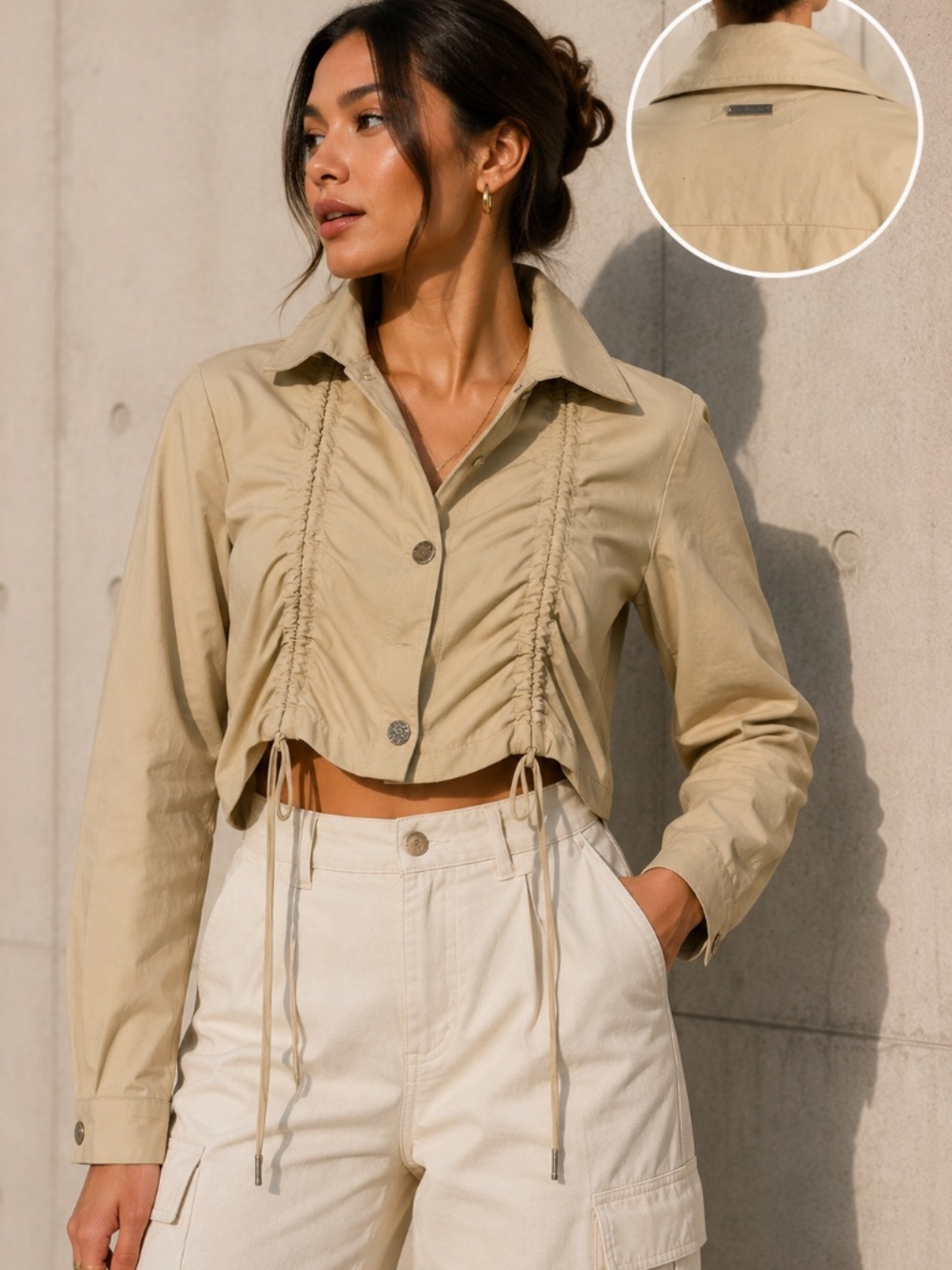 NWT Manière De Voir Ruched Cropped Jacket Beige Size 12